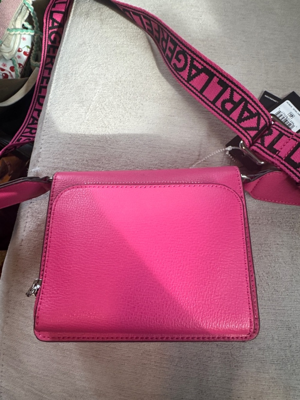 Karl Lagerfeld Hot Pink Crossbody Bag with Logo Strap - Picture 8 of 12